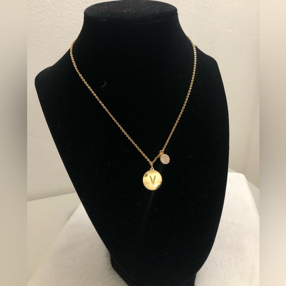 Baublebar Gold Initial “V” Necklace with pave disc Charm